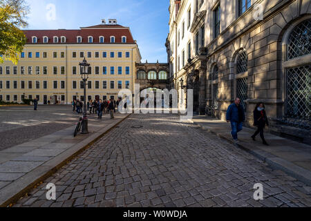 DRESDEN, GERMANY - OCTOBER 31, 2018: The old streets in the historic center. Dresden is the capital city of the Free State of Saxony. Stock Photo