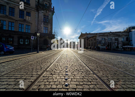 DRESDEN, GERMANY - OCTOBER 31, 2018: The old streets in the historic center. Dresden is the capital city of the Free State of Saxony. Stock Photo