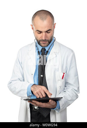 portrait of a doctor using a tablet.isolated on white. Stock Photo