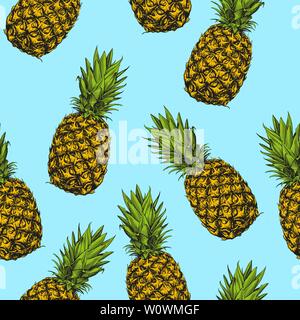 fruit pineapple seamless texture, Wallpaper, background hand drawn vector illustration sketch Stock Vector
