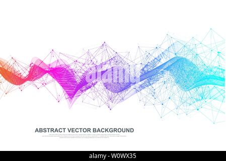Abstract plexus background with connected lines and dots. Wave flow. Plexus geometric effect Big data with compounds. Lines plexus, minimal array Stock Vector