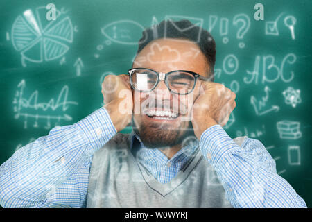 Funny african american man nerd in broken glasses Stock Photo