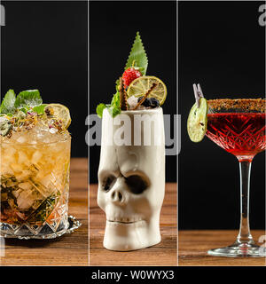 Refreshing beverages collage of different colorful drinks Stock Photo