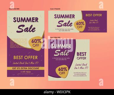 Summer sale banner template, Promo design template for your seasonal promotion. Stock Vector