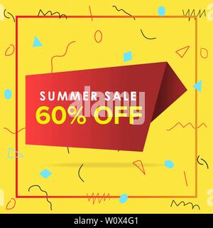 Summer sale banner template, Promo badge for your seasonal design. Summer geometric background with abstract shapes and lines. Stock Vector