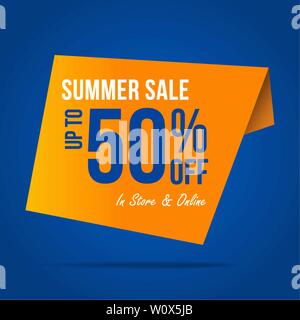 Summer sale 50% offer label sticker, sale discount price tag, label design for your discount campaign promotion in several occasion season sales Stock Vector