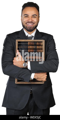 Black businessman with abacus isolated on white background Stock Photo