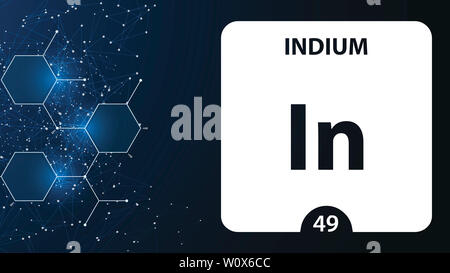 Indium symbol. Sign Indium with atomic number and atomic weight. In Chemical element of the periodic table on a glossy white background. Experiments i Stock Photo