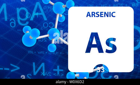 Arsenic As, chemical element sign. 3D rendering isolated on white background. Arsenic chemical 33 element for science experiments in classroom science Stock Photo