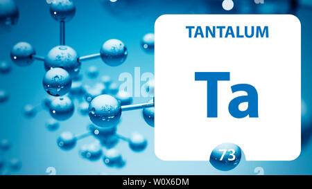 Tantalum 73 element. Alkaline earth metals. Chemical Element of Mendeleev Periodic Table. Tantalum in square cube creative concept. Chemical, laborato Stock Photo