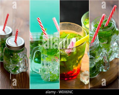 Refreshing beverages collage of different colorful drinks Stock Photo