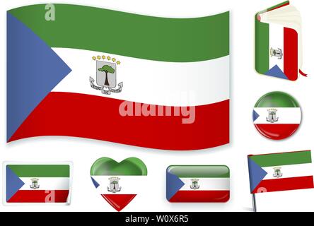 Equatorial Guinea national flag. Vector illustration. 3 layers. Shadows, flat flag, lights and shadows. Collection of 220 world flags. Accurate colors. Easy changes. Stock Vector