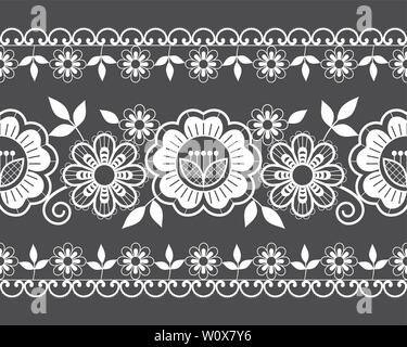 Seamless wedding laace pattern, ornamental design  with roses, flowers and swirls, detailed lace motifs Stock Vector