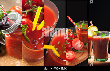 Refreshing beverages collage of different colorful drinks Stock Photo