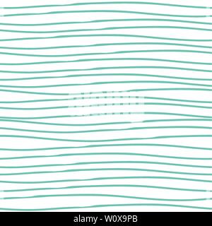 Abstract light blue hand drawn horizontal doodle line design. Seamless irregular vector pattern on fresh white background. Great for wellness, beauty Stock Vector
