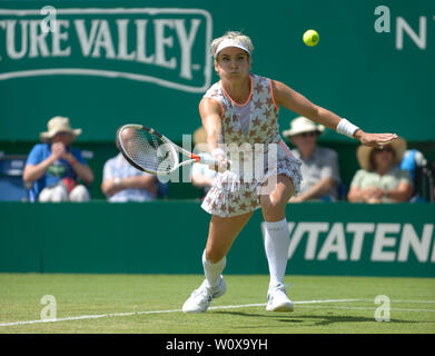 Bethanie Mattek-Sands (USA) playing in the semi final of the ladies doubles at the Nature Valley International tennis at Devonshire Park, Eastbourne, UK. 28th June, 2019. Stock Photo