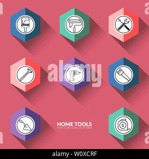 vector of icons outline for home repair tools icon collection set Stock Vector