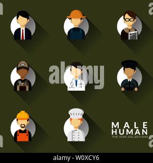 vector of icons for different man occupation icon collection set. professions icons set. flat design. vector illustration Stock Vector