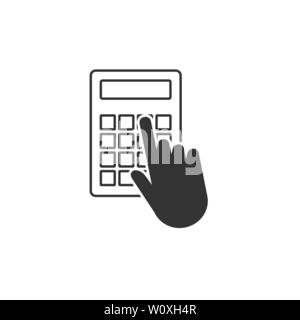 hand holding phone with calculator app. concept of ui, income, balance, tax, program, gadget, marketing, accounting, growth. flat style trend modern d Stock Vector