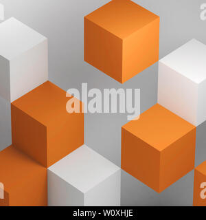 White and yellow cubes installation, abstract digital background. 3d rendering illustration Stock Photo