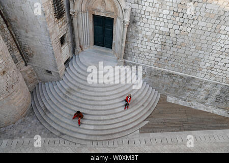 View of steps and entrance to St Sebastian Church, Dubrovnik, Croatia Stock Photo