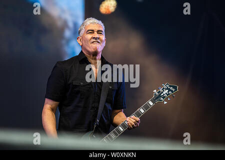 Horsens, Denmark - June 25, 2019. Foo Fighters, the American rock band, performs a live concert at Fængslet in Horsens. Here guitarist Pat Smear is seen live on stage. (Photo credit: Gonzales Photo - Peter Troest). Stock Photo