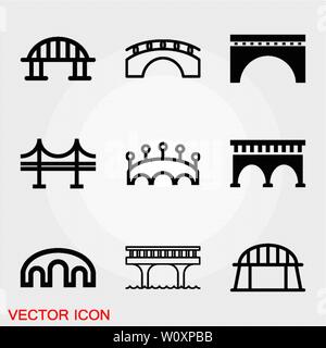 Bridge icon in flat style. Drawbridge vector illustration on black round background with long shadow. Road business concept. Stock Vector