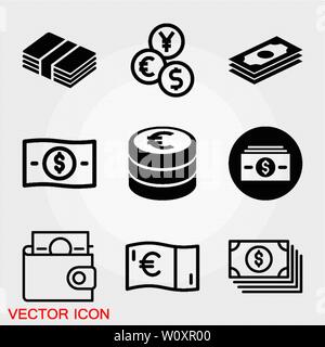 Money. Line Icon Vector. Payment system. Coins and Dollar cent Sign isolated on white background. Flat design style. Business concept. Stock Vector