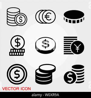 Coins Icon isolated on background. Money symbol for web site design, logo, app, UI. Editable stroke. Vector illustration, EPS10 Stock Vector