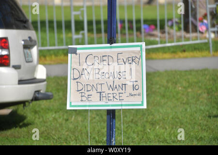 HOMESTEAD, FLORIDA - JUNE 27: Atmosphere of facility holding migrant children in front of a detention center. The controversial for-profit detention center holds around 2,300 children from the ages of 13 to 17, who have been placed in the care of the Department of Health and Human Services after being detained at the border on June 27, 2019.on June 26, 2019 in Homestead Florida   People:  Atmosphere Stock Photo