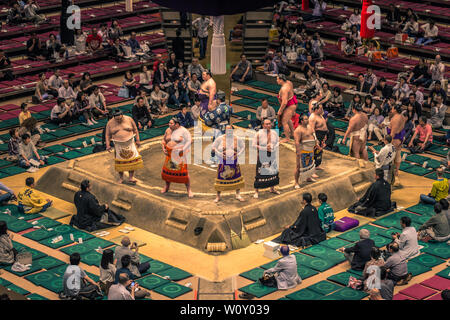 Tokyo - May 19, 2019: Sumo wrestling match in the Ryogoku arena, Tokyo, Japan Stock Photo