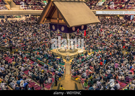 Tokyo - May 19, 2019: Sumo wrestling match in the Ryogoku arena, Tokyo, Japan Stock Photo