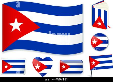 Cuban national flag. Vector illustration. 3 layers. Shadows, flat flag, lights and shadows. Collection of 220 world flags. Accurate colors. Easy changes. Stock Vector