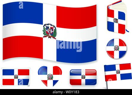 Dominican Republic national flag. Vector illustration. 3 layers. Shadows, flat flag, lights and shadows. Collection of 220 world flags. Accurate colors. Easy changes. Stock Vector