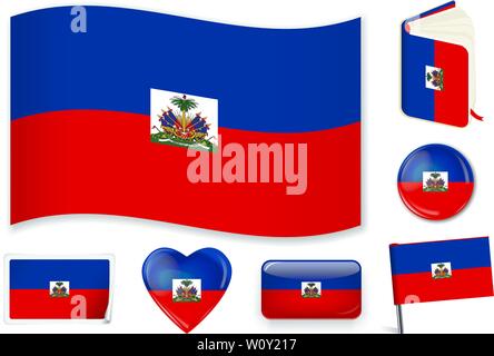 Haiti national flag. Vector illustration. 3 layers. Shadows, flat flag, lights and shadows. Collection of 220 world flags. Accurate colors. Easy changes. Stock Vector