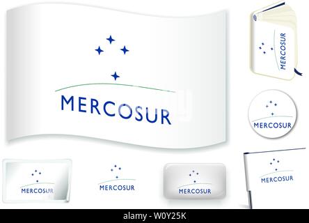 Mercosur flag. Vector illustration. 3 layers. Shadows, flat flag, lights and shadows. Collection of 220 world flags. Accurate colors. Easy changes Stock Vector