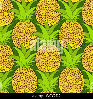 Pineapples seamless pattern. Tropical background. Vector illustration. All over print Stock Vector