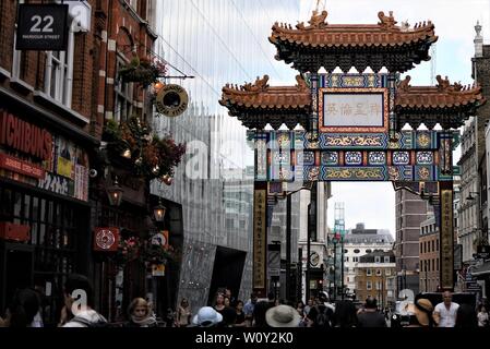 Gate to the Chinatown in London, Wardour Street, West End Stock Photo