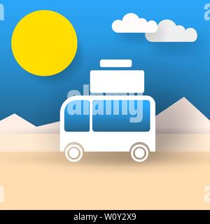 Paper Bus travel the world vector illustration Ready For Your Design, Greeting Card, Banner Stock Vector