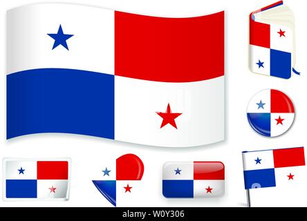 Panama national flag. Vector illustration. 3 layers. Shadows, flat flag, lights and shadows. Collection of 220 world flags. Accurate colors. Easy changes. Stock Vector