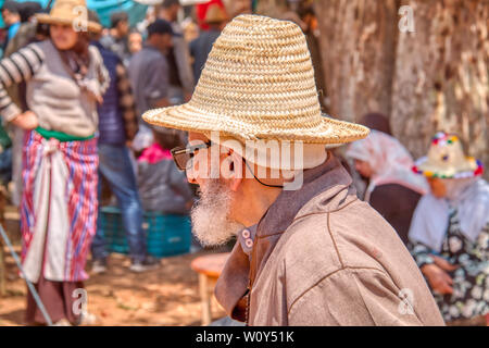 Oued Laou, Tetouan, Morocco - May 4, 2019: Muslim man dressed in traditional Moroccan attire Stock Photo