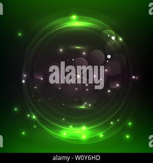 Dark green abstract background with glowing neon circles, vector. HUD element. Stock Vector