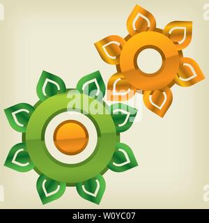 Vector illustration. Green gears technology. Nature cogs or clean tech. Stock Vector