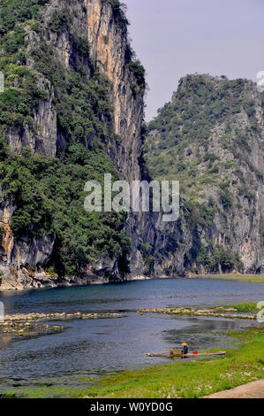 Scene from boat trip down the Li River from Guilin in China viewing karts scenery Stock Photo