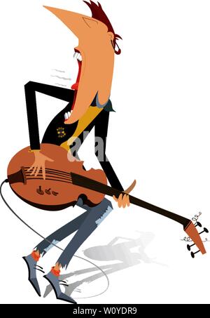 Guitarist is playing music and singing with the great inspiration Stock Vector