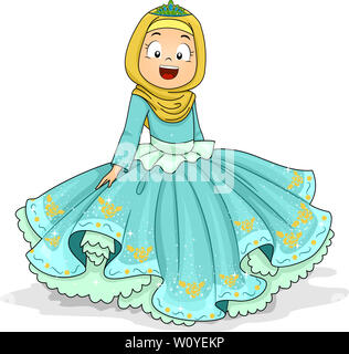 Illustration of a Kid Girl Muslim Princess Wearing Hijab and Gown Stock Photo