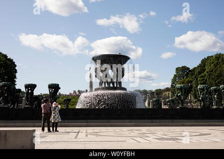The fountain at the Vigeland installation at Frogner Park in Oslo, Norway. Stock Photo