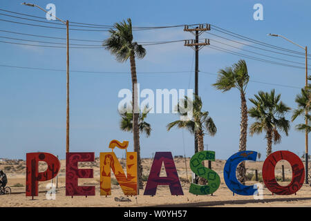 Letters of various colors with the word Penasco in the tourist destination called Puerto Penasco, Sonora, Mexico. laza or malecon of the tourist desti Stock Photo