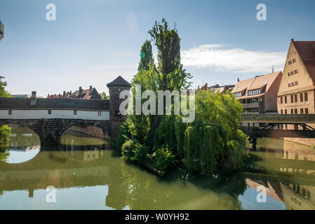 NUREMBERG, GERMANY - JUNE 13, 2019: The Pegnitz river in Nuremberg Stock Photo