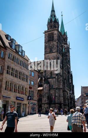 NUREMBERG, GERMANY - JUNE 13, 2019: Gothic facade of St Lawrence Church Stock Photo